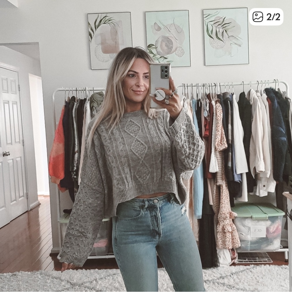 Princess Polly gray oversized cropped sweater NWT